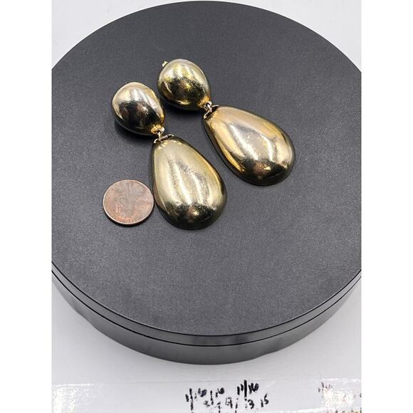 Kenneth Jay Lane Polished Gold Teardrop Dangle Pierced Chunky Earrings - Picture 8 of 10